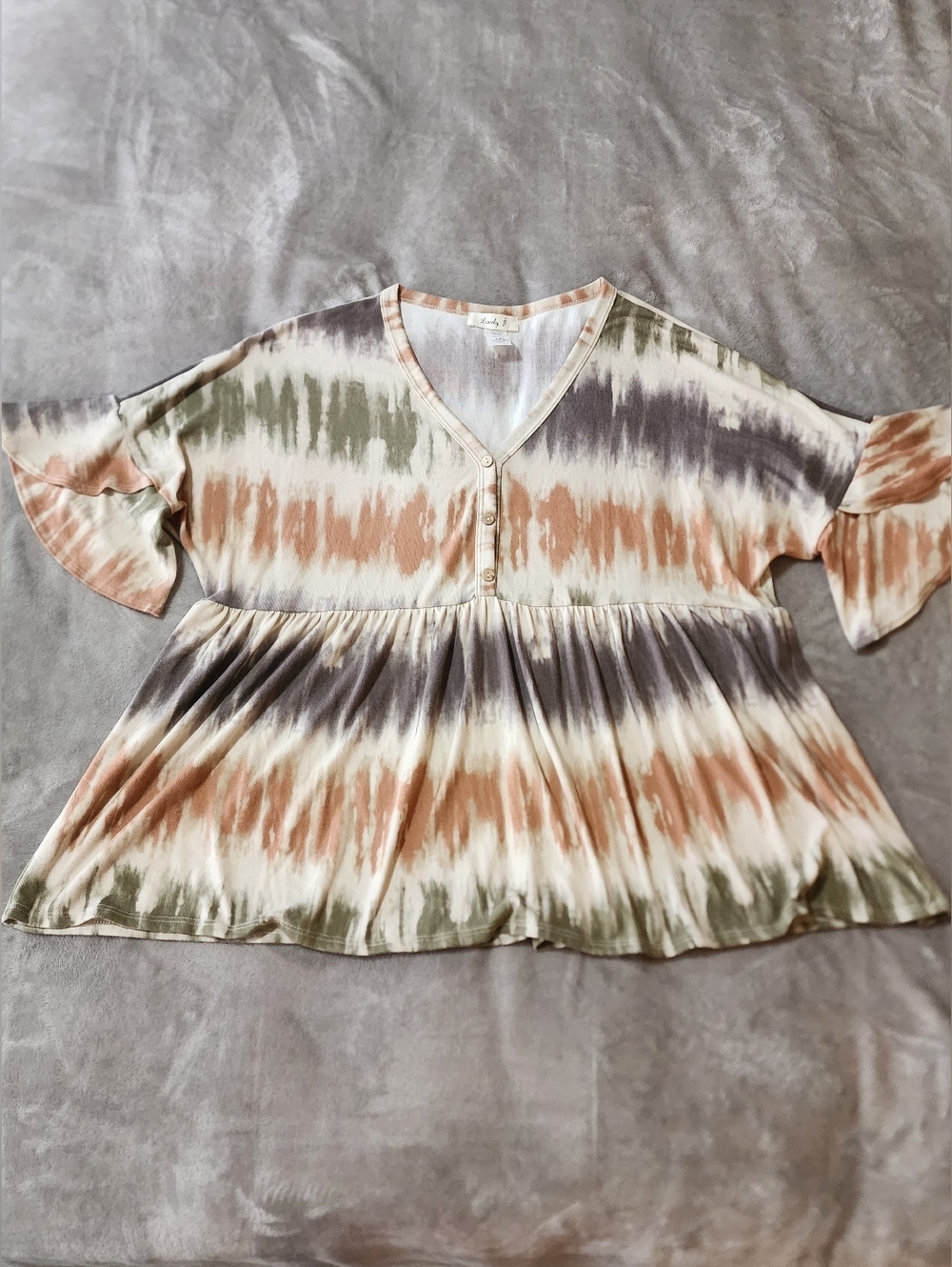 Boho‎ Tie Dye Babydoll Blouse | Flowy Peplum Plus Size 1X Top - Picture 2 of 6
